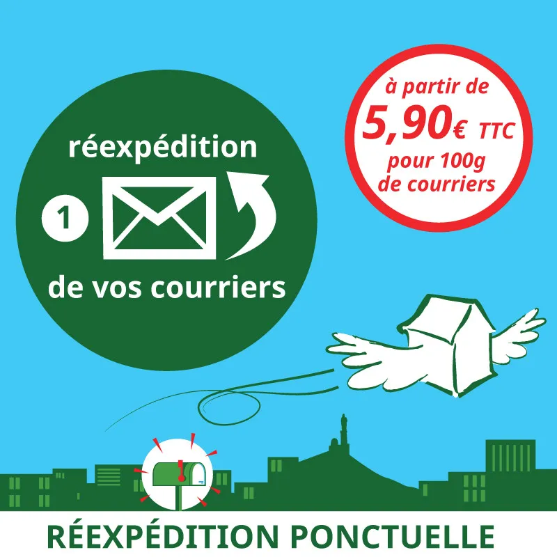 Service annexe à votre boîte postale : Réexpédition ponctuelle de vos courriers jusqu'à 100g.